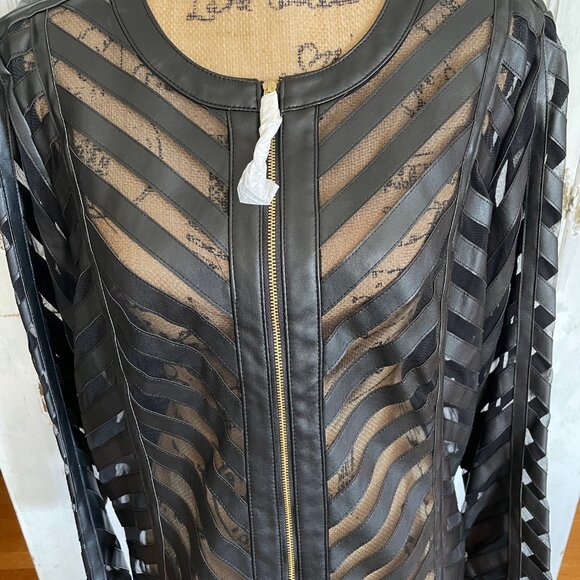 Colleen Lopez Black Faux Leather and Mesh Jacket Front Zip Size XL - Picture 4 of 14